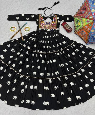 Navratri Collection Black Color Pure Cotton And Embroidery Gamathi Work Designer Gown