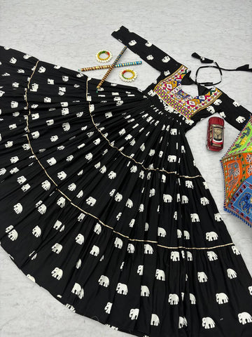 Navratri Collection Black Color Pure Cotton And Embroidery Gamathi Work Designer Gown