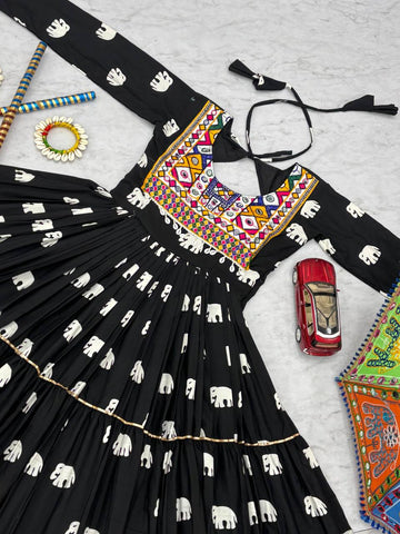 Navratri Collection Black Color Pure Cotton And Embroidery Gamathi Work Designer Gown