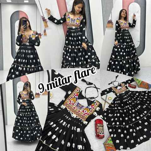 Navratri Collection Black Color Pure Cotton And Embroidery Gamathi Work Designer Gown