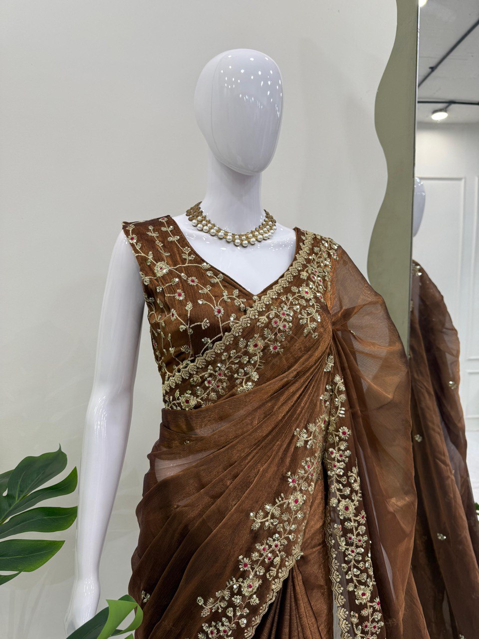 Function Wear Golden Color Barbari Silk Thread With Sequence Work Saree