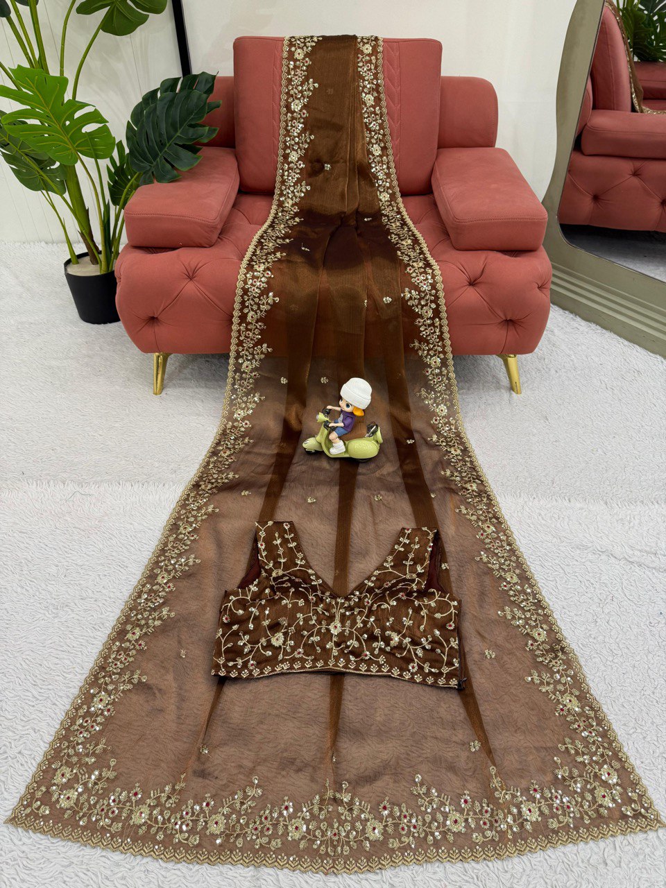 Function Wear Golden Color Barbari Silk Thread With Sequence Work Saree