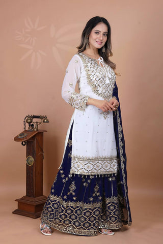 Festive Wear Navy Color Embroidery Sequence Work Sharara Suit
