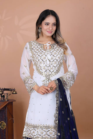 Festive Wear Navy Color Embroidery Sequence Work Sharara Suit