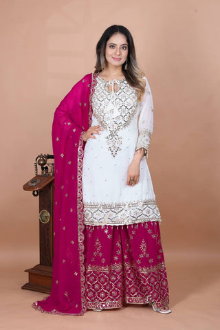 Festive Wear Pink Color Embroidery Sequence Work Sharara Suit