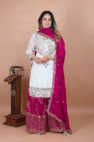 Festive Wear Pink Color Embroidery Sequence Work Sharara Suit