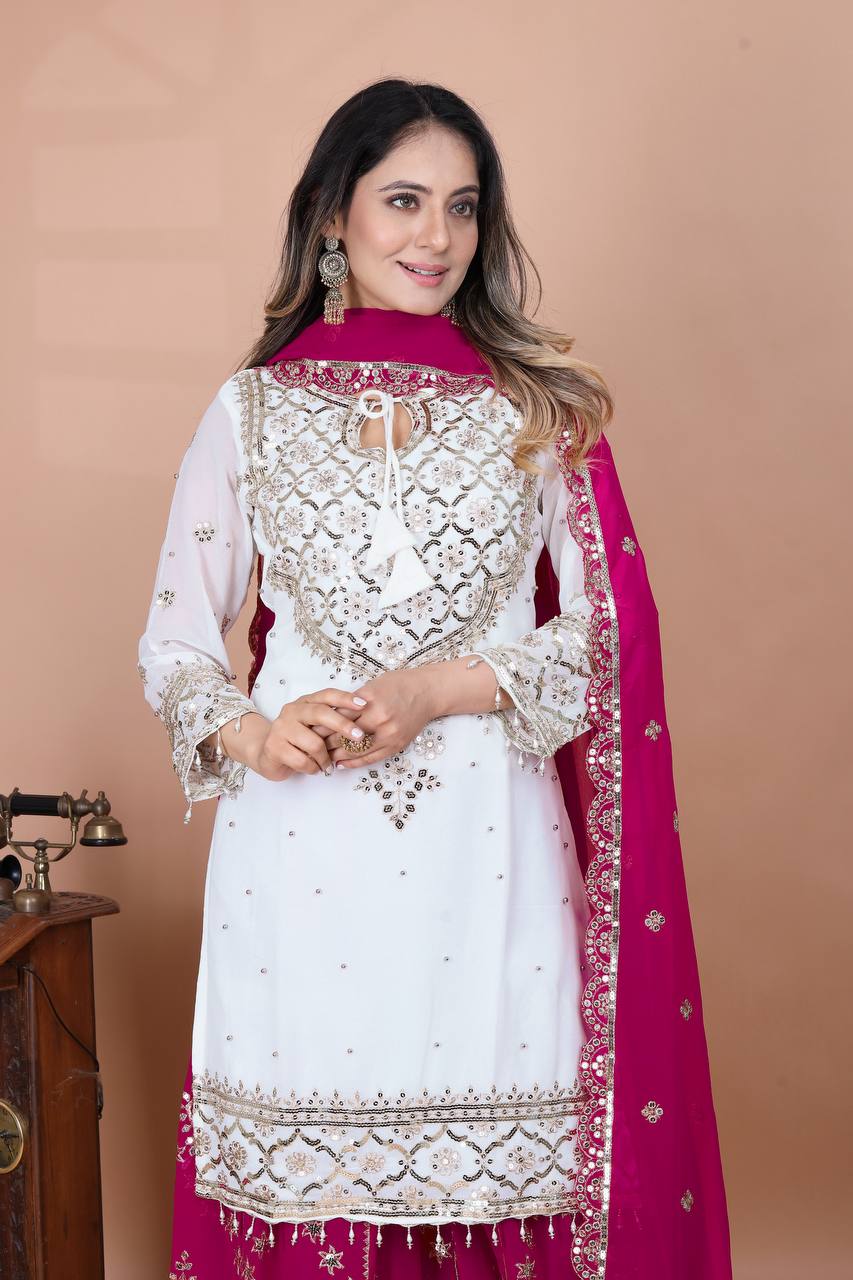 Festive Wear Pink Color Embroidery Sequence Work Sharara Suit