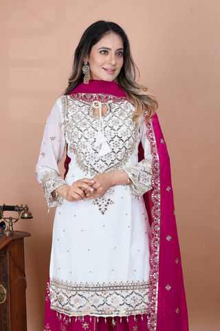 Festive Wear Pink Color Embroidery Sequence Work Sharara Suit