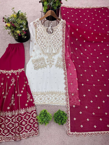 Festive Wear Pink Color Embroidery Sequence Work Sharara Suit