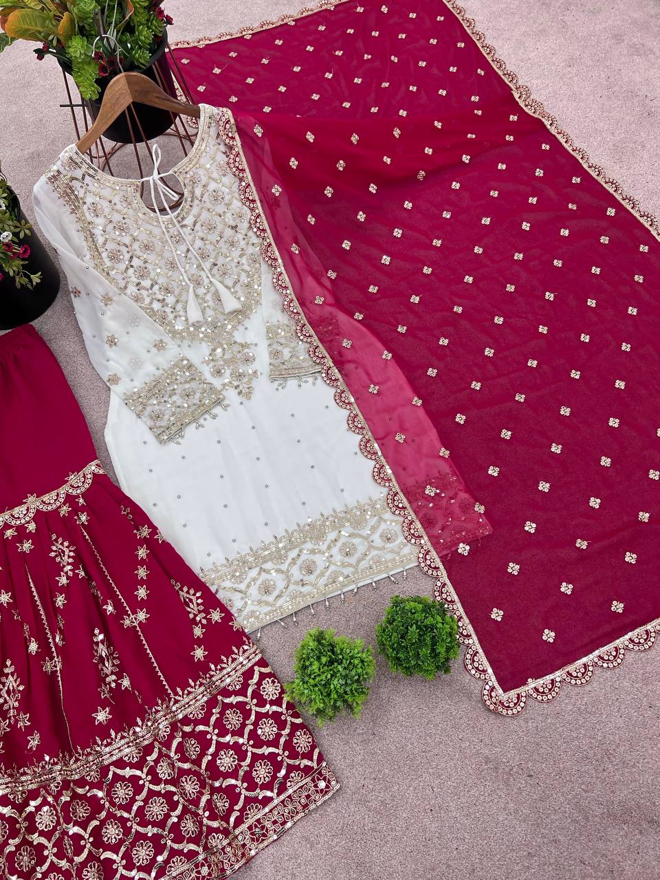 Festive Wear Pink Color Embroidery Sequence Work Sharara Suit
