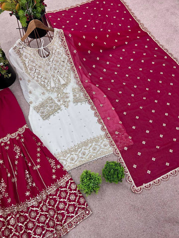 Festive Wear Pink Color Embroidery Sequence Work Sharara Suit
