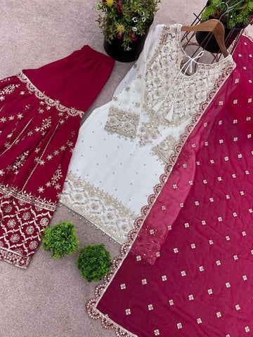 Festive Wear Pink Color Embroidery Sequence Work Sharara Suit