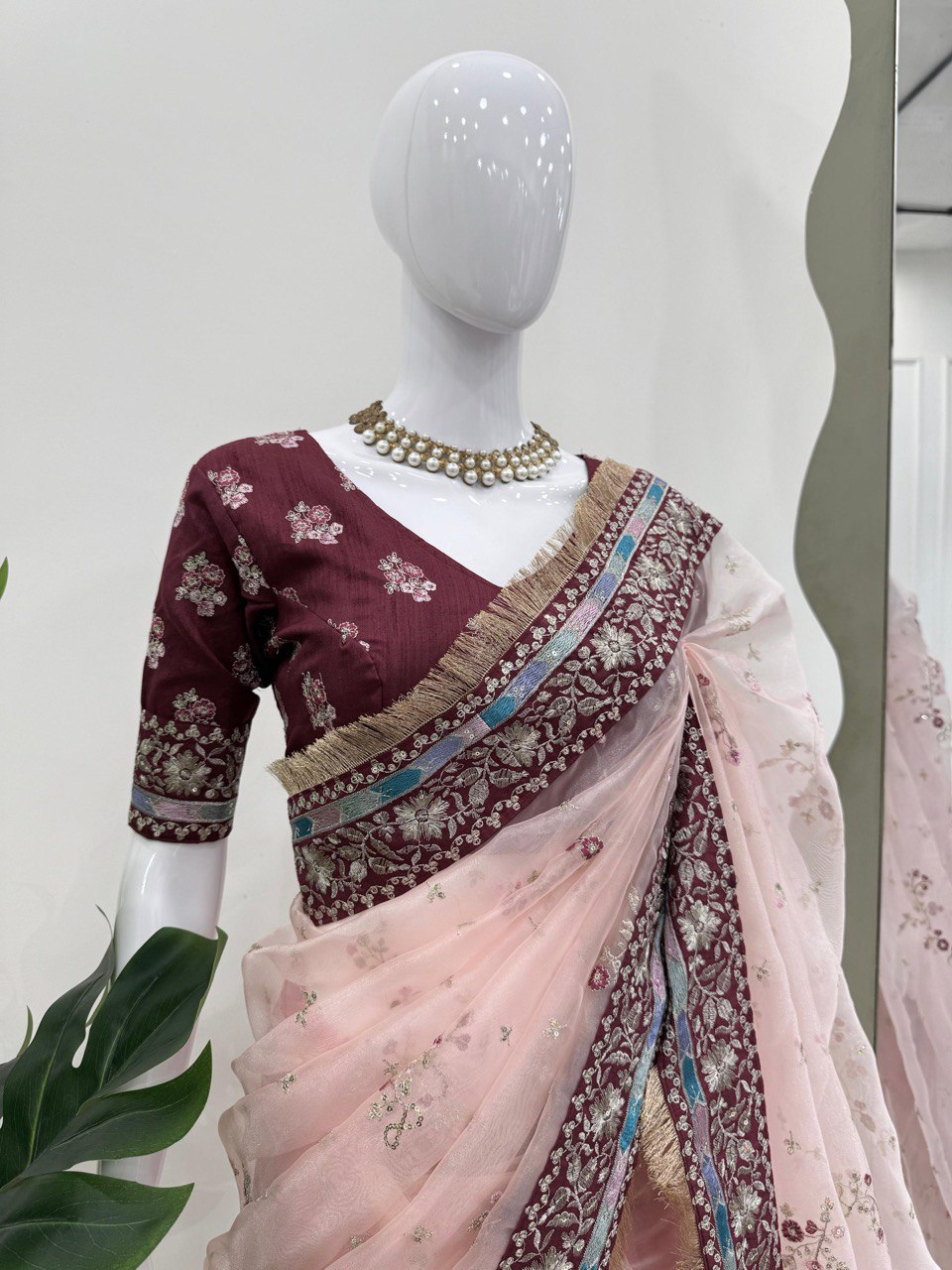 Party Wear Light Pink Color Organza Silk Embroidery Work Beautiful Saree