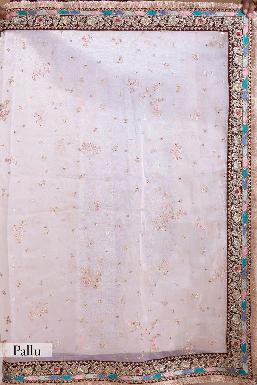Party Wear Light Pink Color Organza Silk Embroidery Work Beautiful Saree