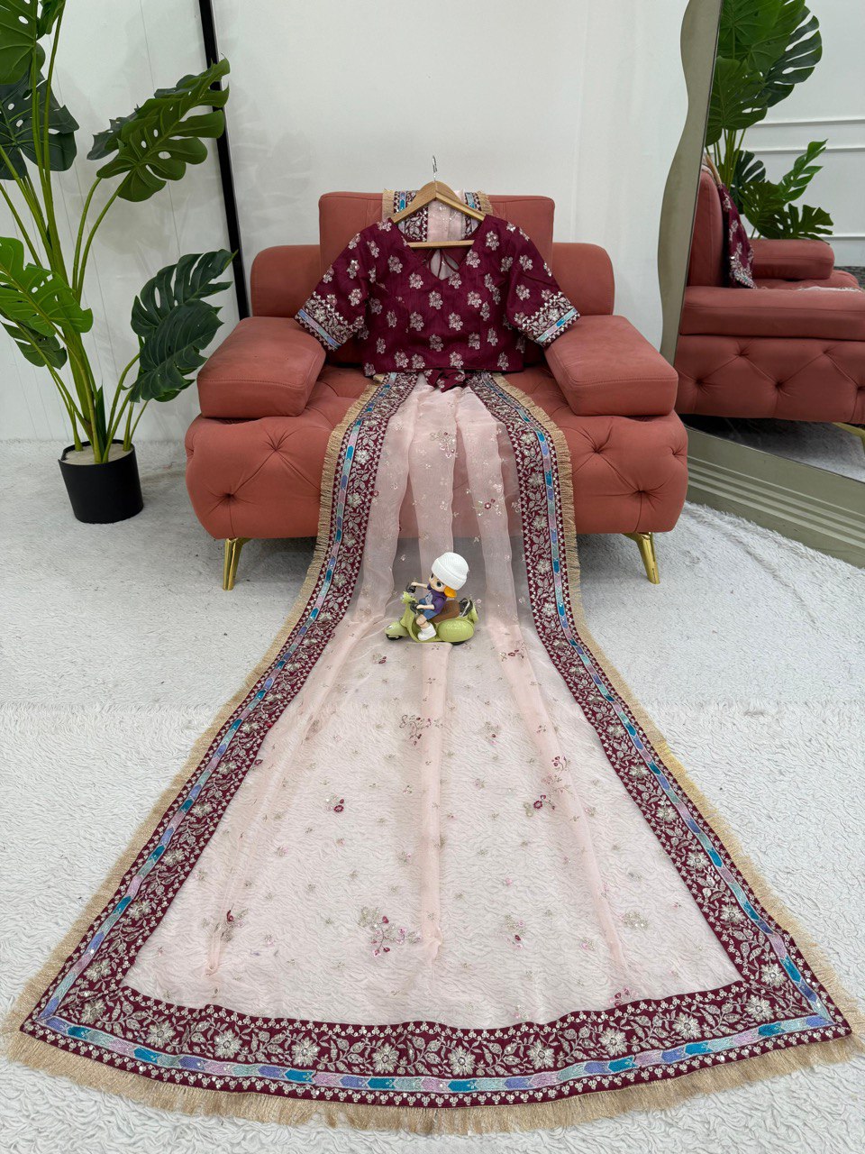 Party Wear Light Pink Color Organza Silk Embroidery Work Beautiful Saree
