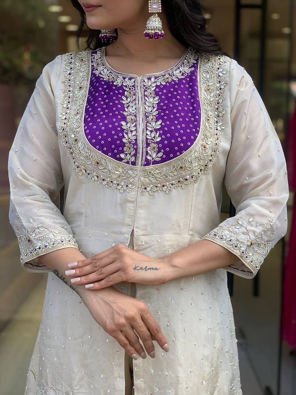 Festive Wear Roman Shimmer Silk With Embroidery And Coding Sequine Work Cord Set Palazzo Suit
