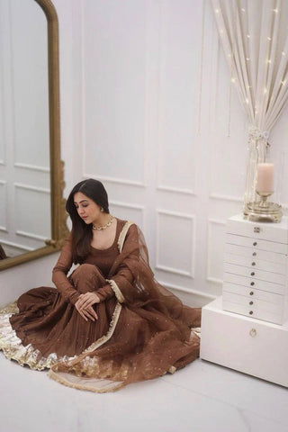 Festive Wear Brown Color Moti Work Beautiful Gown