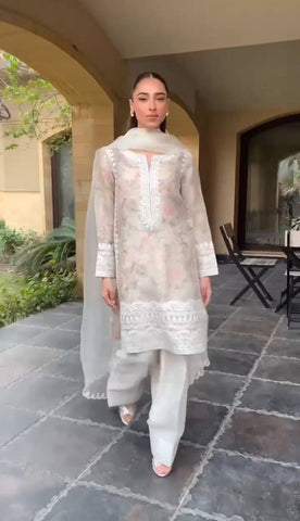 Ceremony Wear Off White Color Embroidery With Printed Designer Salwar Suit