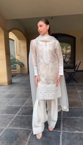 Ceremony Wear Off White Color Embroidery With Printed Designer Salwar Suit