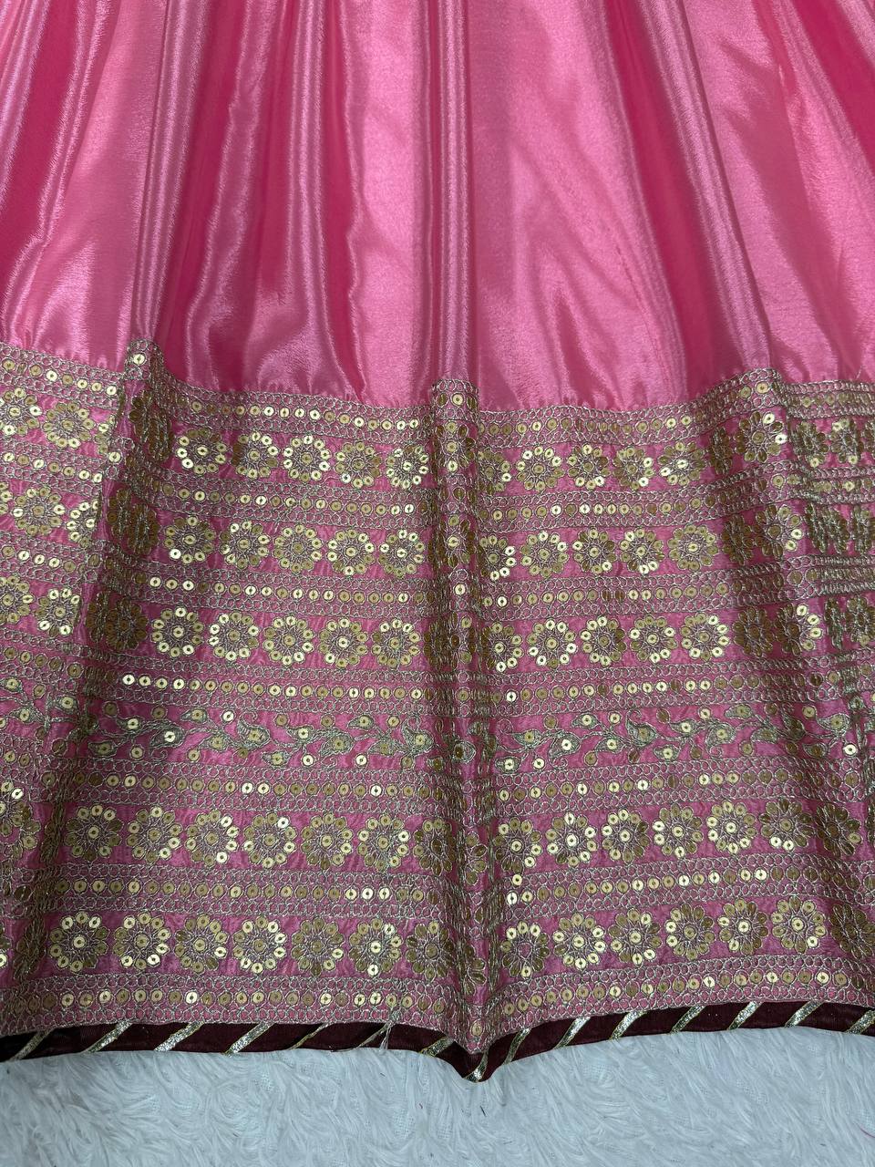 Ceremony Wear Pink Color Soft Chinon Thread Embroidery With Sequins Work Beautiful Gown