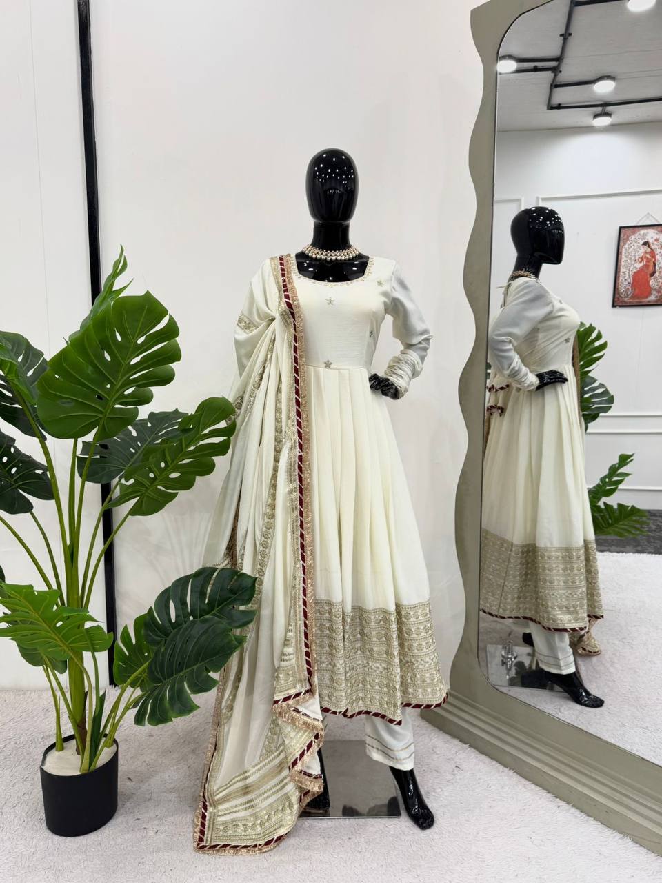 Ceremony Wear Off White Color Soft Chinon Thread Embroidery With Sequins Work Beautiful Gown