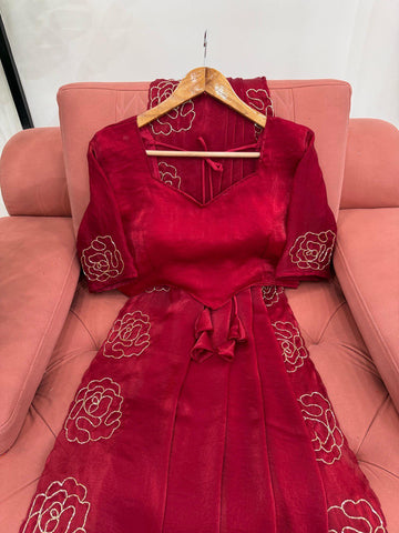 Reception Wear Maroon Color Jimmy Chu Silk With Hand Work Designer Saree