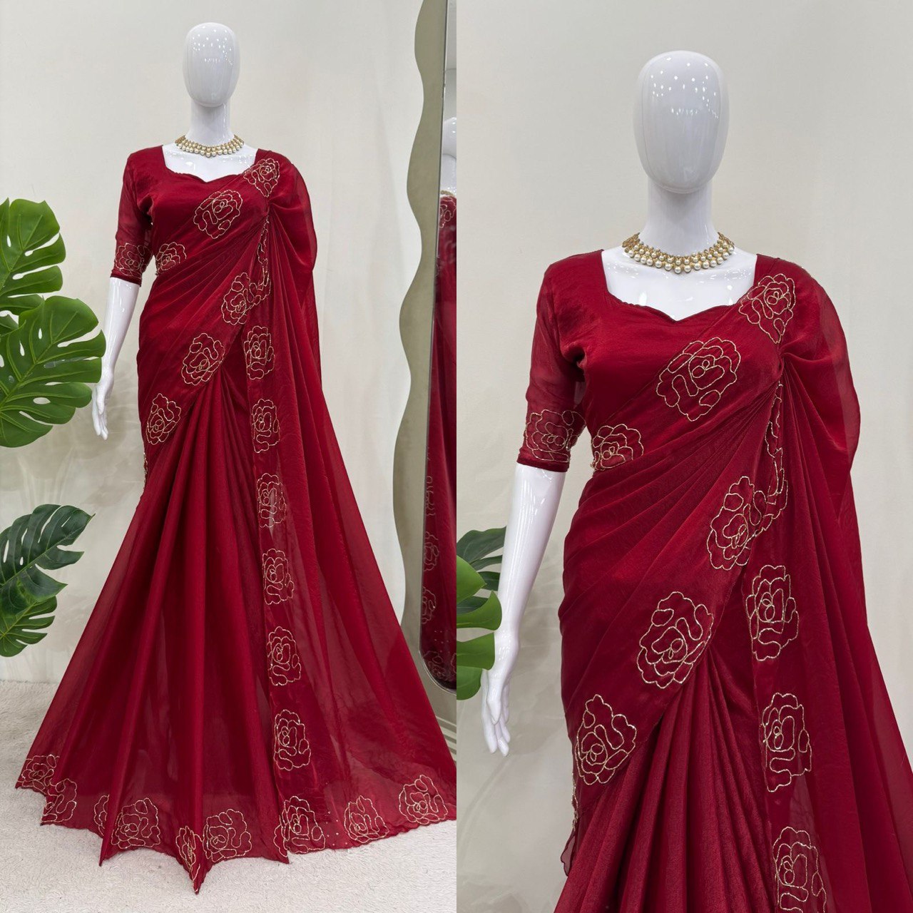 Reception Wear Maroon Color Jimmy Chu Silk With Hand Work Designer Saree