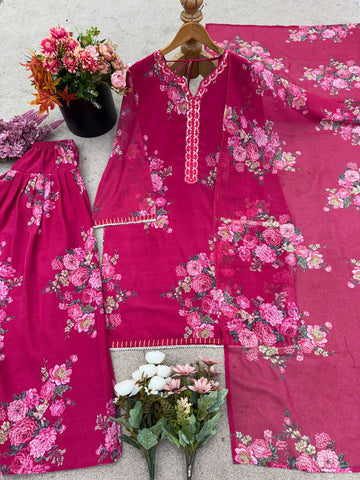 Function Wear Pink Color Pure Faux Georgette With Digital Print Palazzo Suit