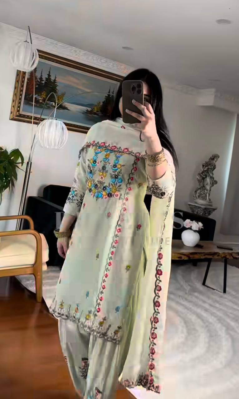 Exclusive Pista Color Beautiful Embroidered Patiyala Salwar Suit