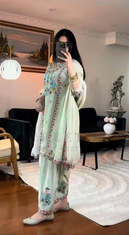 Exclusive Pista Color Beautiful Embroidered Patiyala Salwar Suit