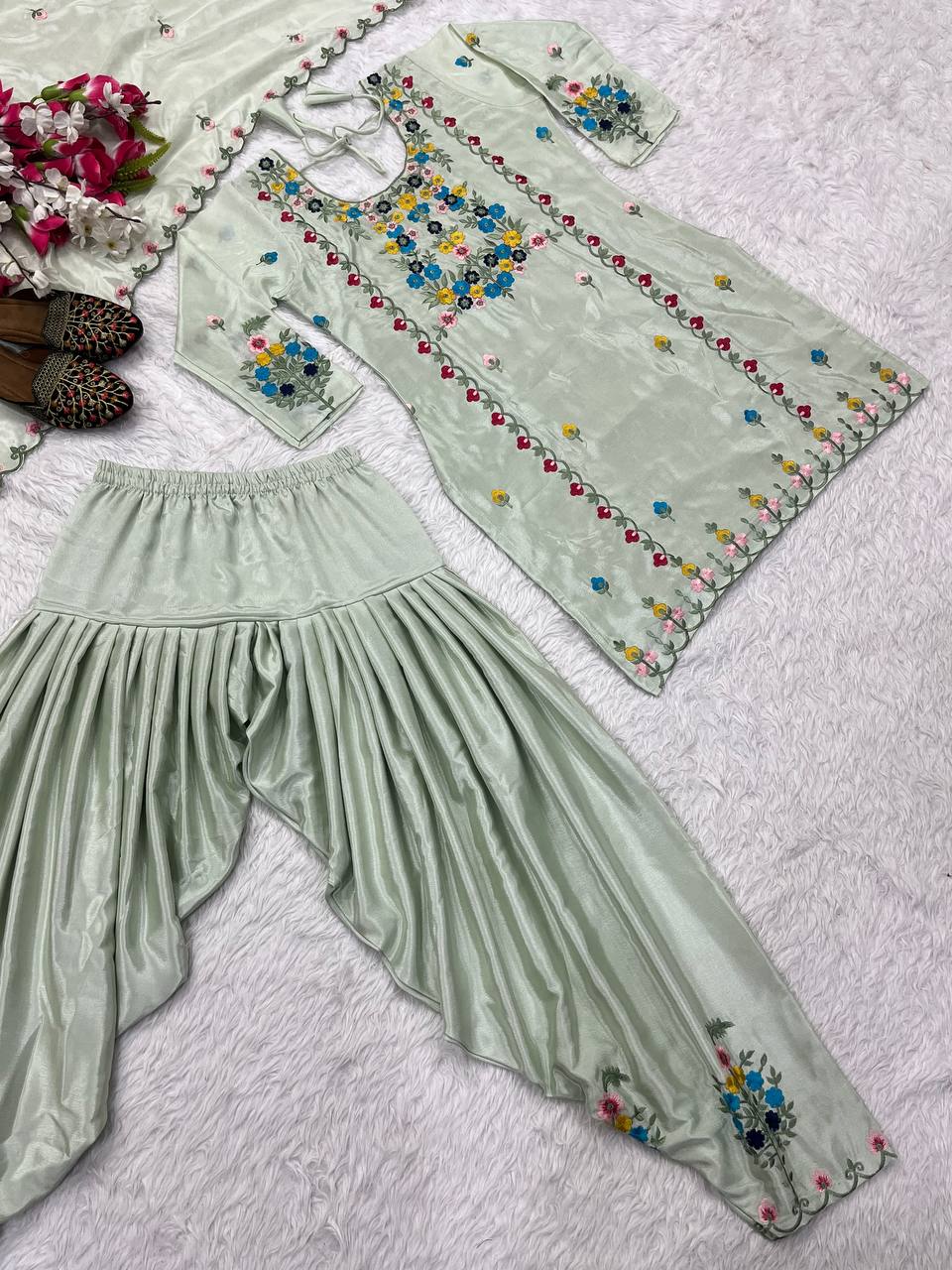 Exclusive Pista Color Beautiful Embroidered Patiyala Salwar Suit