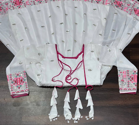 Marvelous White Color Faux Blooming With Heavy Sequins And Thread Embroidered Work Anarkali Suit