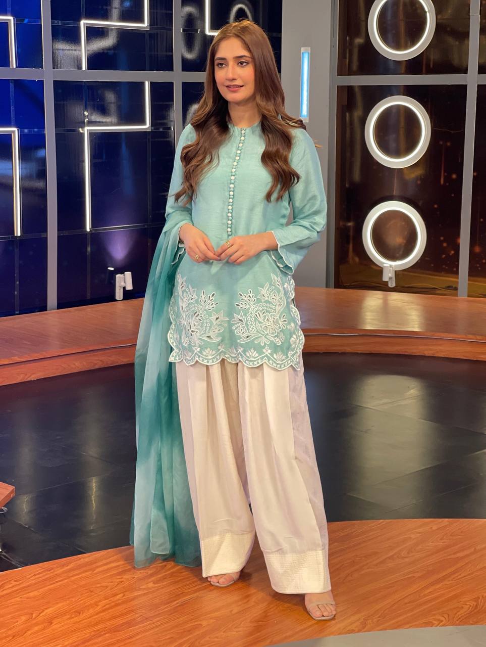 Reception Wear Sky Blue Color Heavy Georgette With Embroidery Work Palazzo Suit