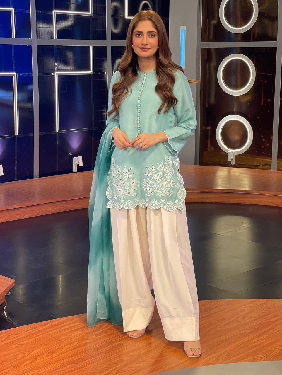 Reception Wear Sky Blue Color Heavy Georgette With Embroidery Work Palazzo Suit