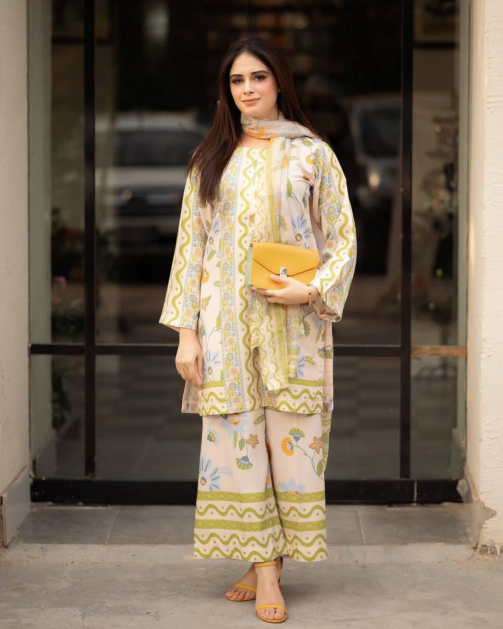 Wedding Wear Pure Natural Crepe Striking Digital Printed Co-ord Palazzo Suit Set