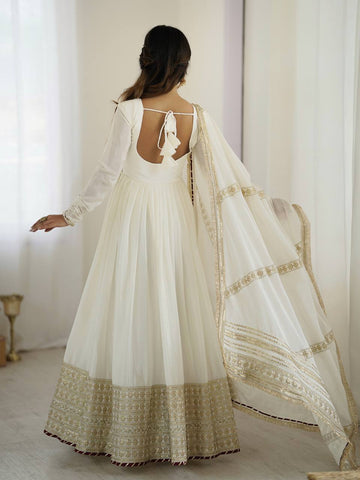 Function Wear Off White Soft Chinon Silk Beautiful Thread Embroidery With Sequin Work Designer Gown
