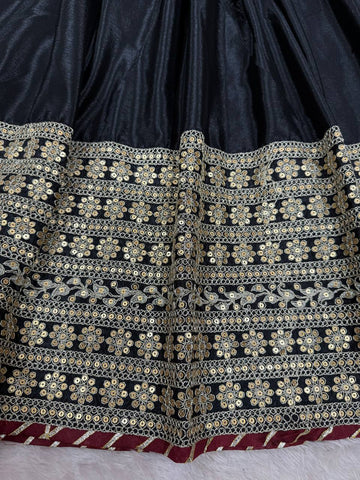 Function Wear Black Soft Chinon Silk Beautiful Thread Embroidery With Sequin Work Designer Gown