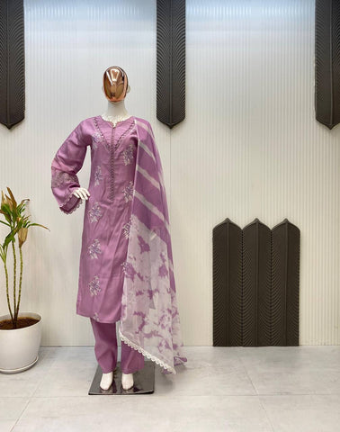Function Wear Onion Color Roman Silk With Embroidery Work Salwar Suit