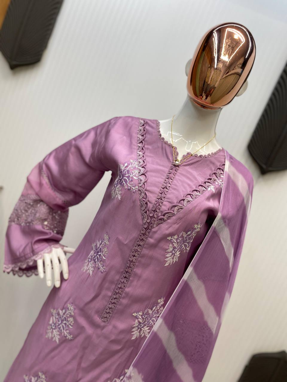 Function Wear Onion Color Roman Silk With Embroidery Work Salwar Suit