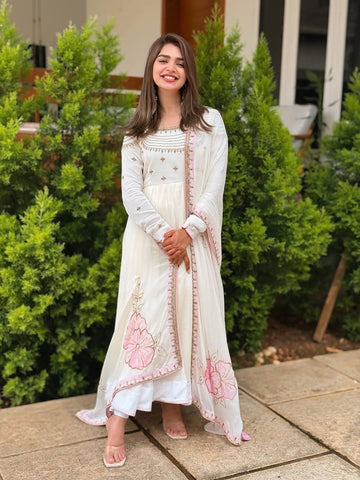 Reception Wear White Heavy Georgette With Full Heavy Embroidery Work Designer Gown