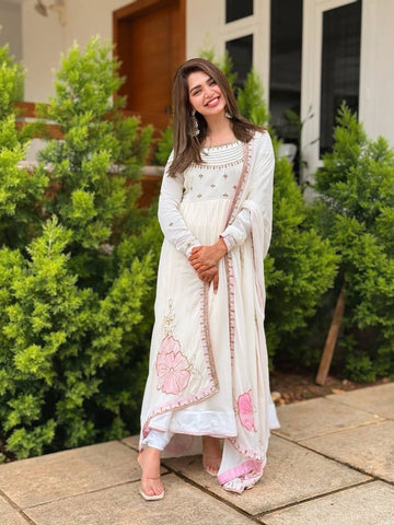 Reception Wear White Heavy Georgette With Full Heavy Embroidery Work Designer Gown
