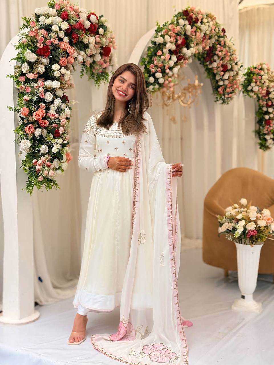 Reception Wear White Heavy Georgette With Full Heavy Embroidery Work Designer Gown