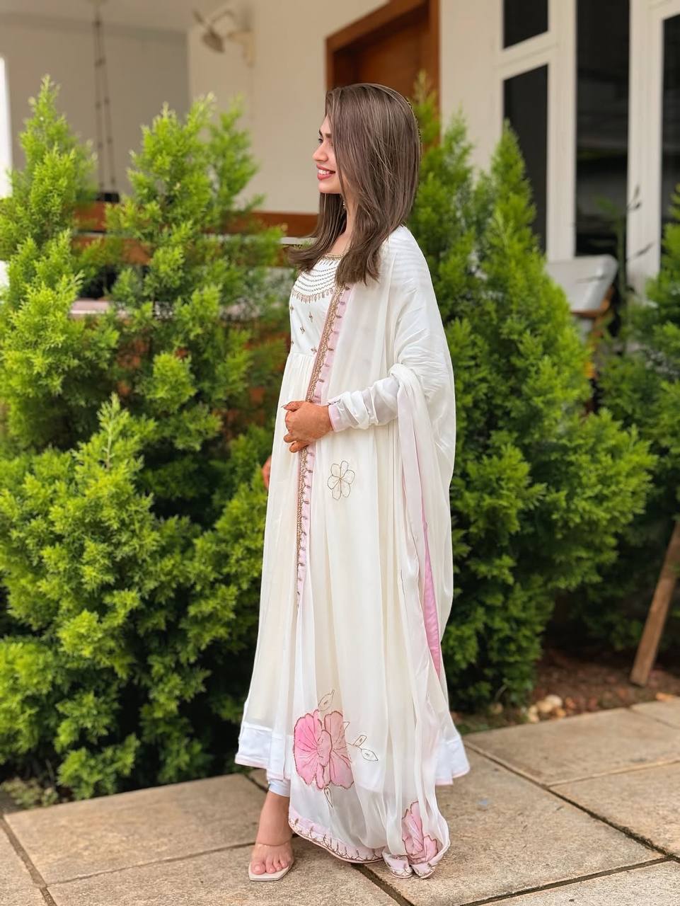 Reception Wear White Heavy Georgette With Full Heavy Embroidery Work Designer Gown