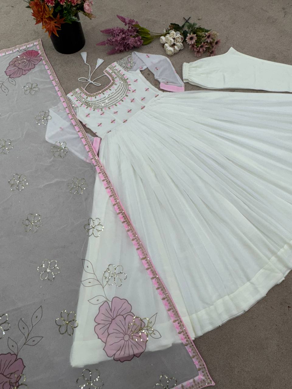 Reception Wear White Heavy Georgette With Full Heavy Embroidery Work Designer Gown
