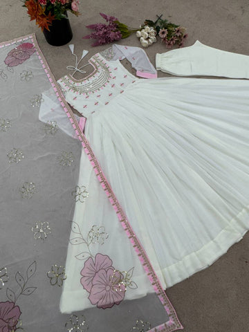 Reception Wear White Heavy Georgette With Full Heavy Embroidery Work Designer Gown