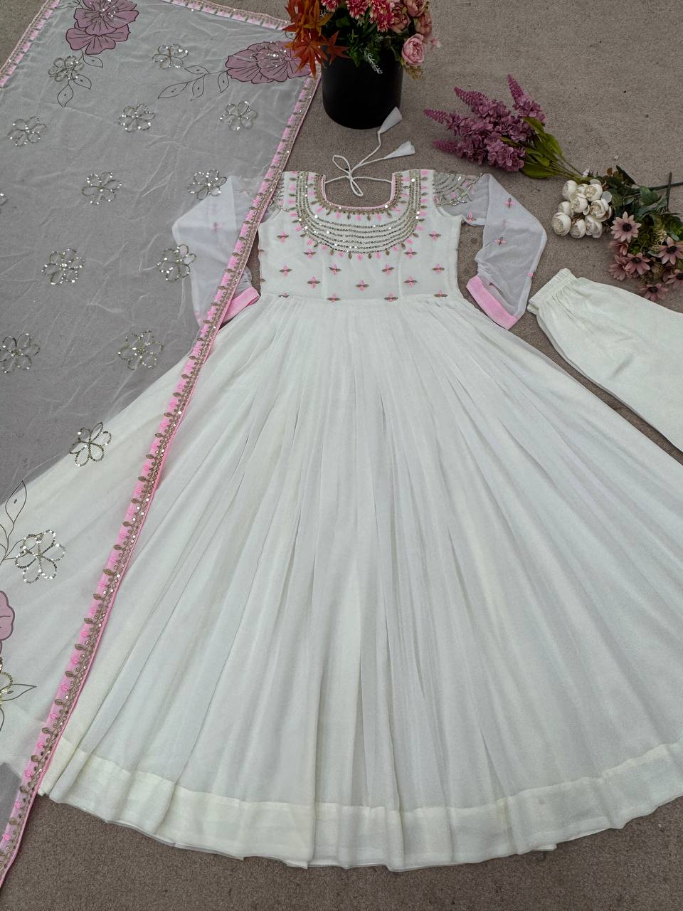 Reception Wear White Heavy Georgette With Full Heavy Embroidery Work Designer Gown