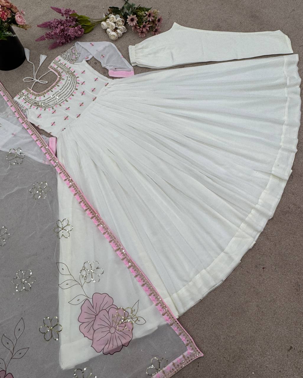 Reception Wear White Heavy Georgette With Full Heavy Embroidery Work Designer Gown