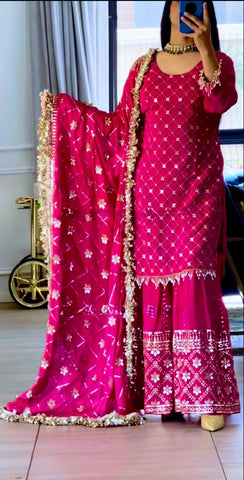 Designer Pink Color Sequins Embroidered Festive and Wedding Wear Sharara Suit