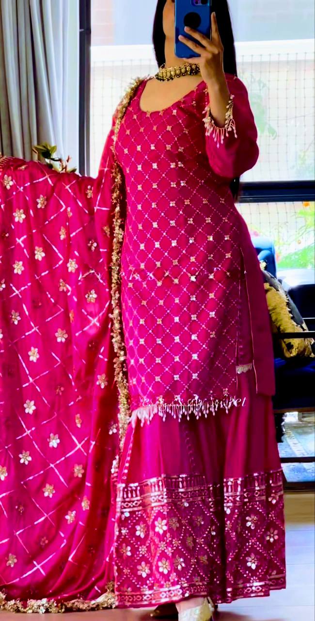 Designer Pink Color Sequins Embroidered Festive and Wedding Wear Sharara Suit