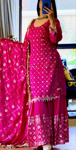 Designer Pink Color Sequins Embroidered Festive and Wedding Wear Sharara Suit